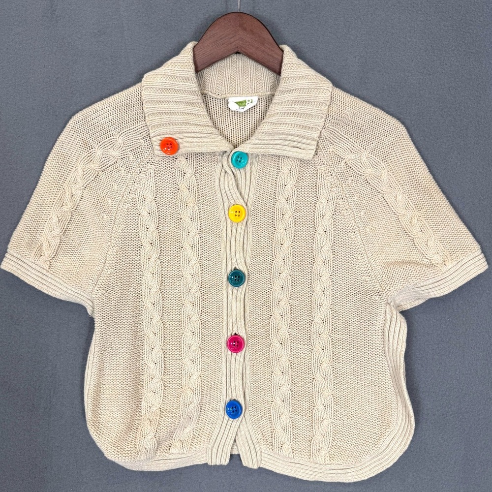 Crazy 8 Cardigan Women S Rainbow Button Cable Knit Short Sleeve Sweater Y2K Cozy